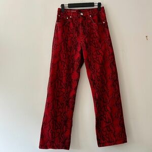Bimba y Lola Red Python Print Straight Crop Fit Jeans